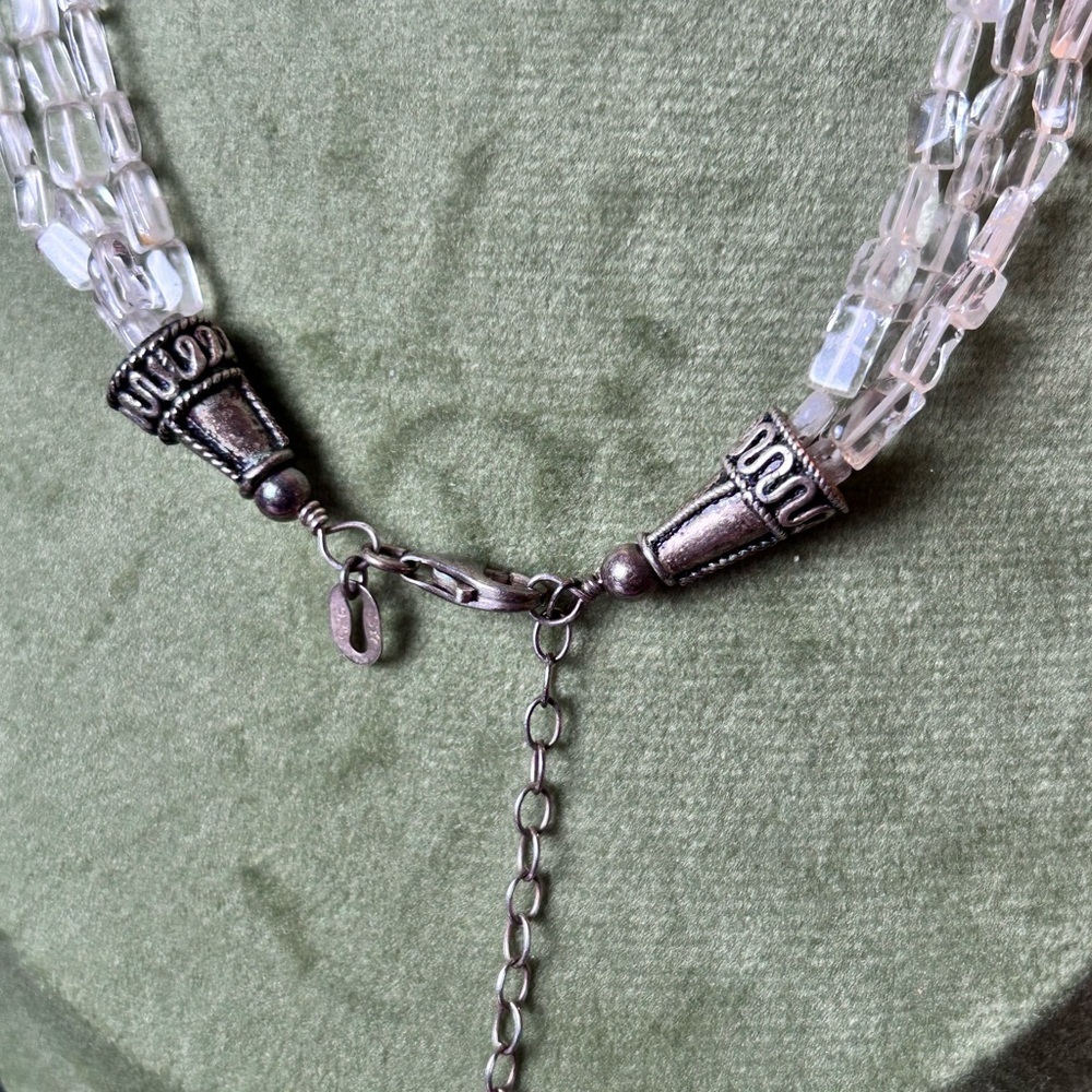 Vintage crystal/glass three strand necklace, .925 clasp Art Deco-Style - Picture 6 of 9
